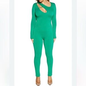 Emerald Green Naked Asymmetrical Long-Sleeve Jumpsuit